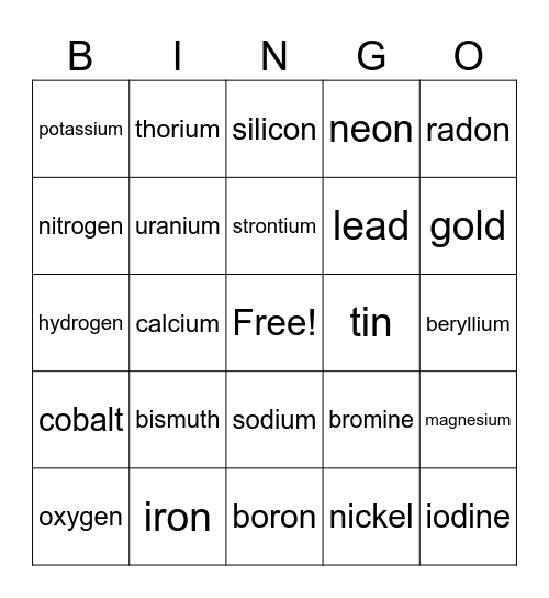 Element Bingo Card
