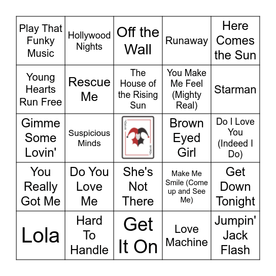 60's/70's Bingo Card