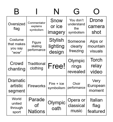 Winter Olympics Bingo Card