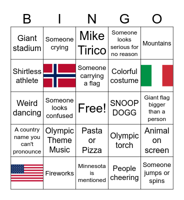 2026 Opening Ceremony Bingo Card