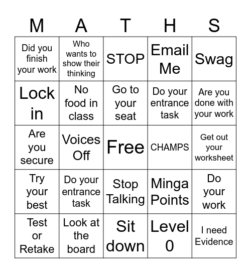 Ms. Pieper Bingo Card