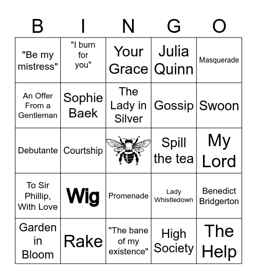 Bridgerton Bingo Card