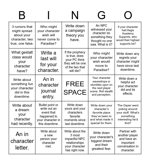 Paradise Bingo Card