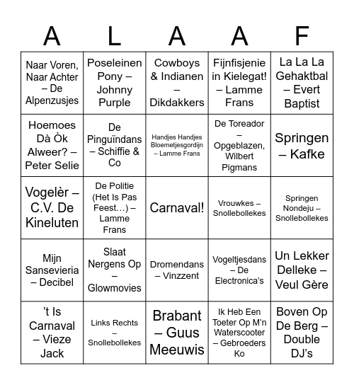 Carnavals Muziekbingo Card