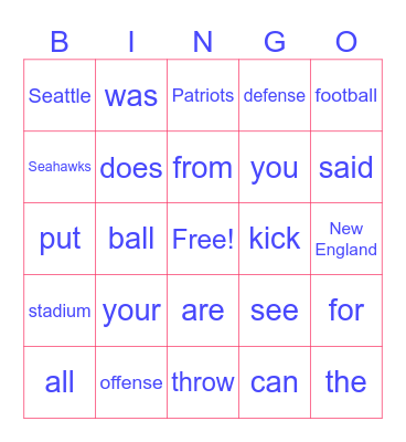 The Big Game BINGO! Bingo Card