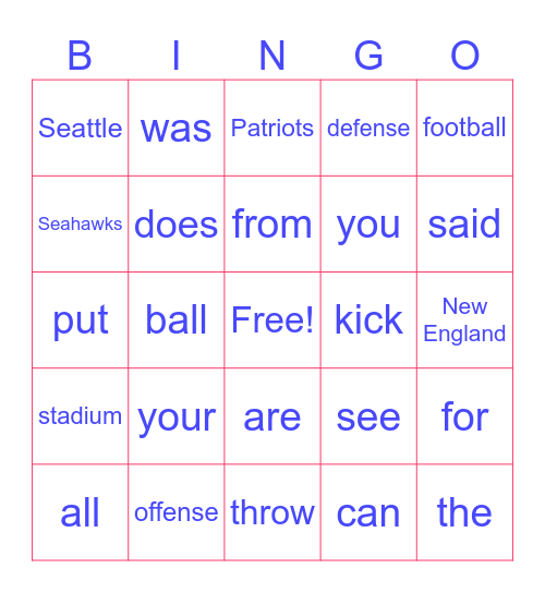 The Big Game BINGO! Bingo Card