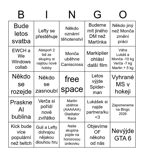 Bingo Card 2026 Bingo Card