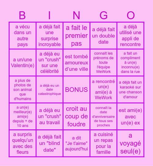 CUPIDON BINGO Card