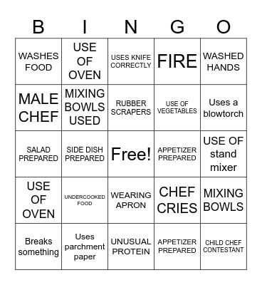 Cooking Competition Show BINGO Card