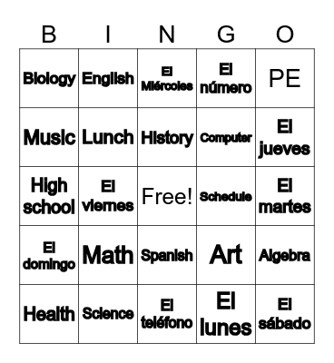 Vocabulario 2B Bingo Card