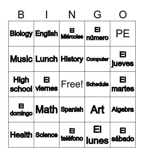 Vocabulario 2B Bingo Card