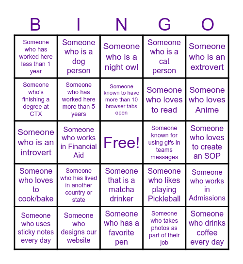 All-Call Team Bingo Card