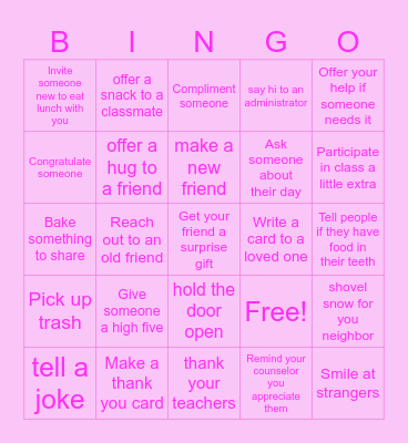 Kindness BINGO Card