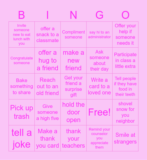Kindness BINGO Card