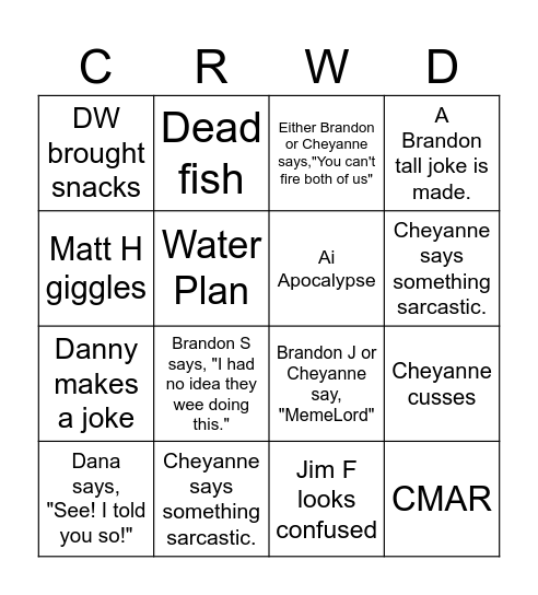 Water Master Plan Meeting Bingo Card