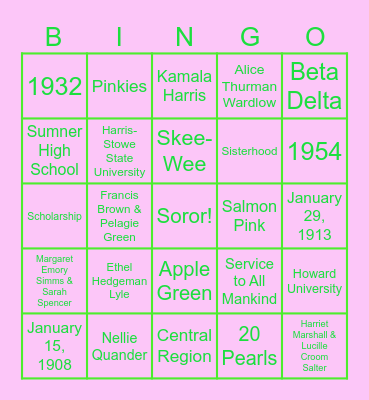 Sisterhood Bingo Card