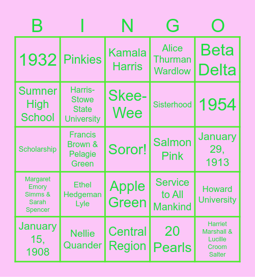 Sisterhood Bingo Card