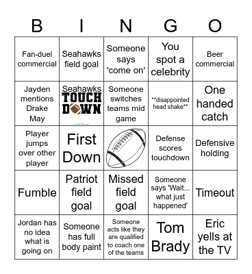 Super Bowl 2026 Bingo Card