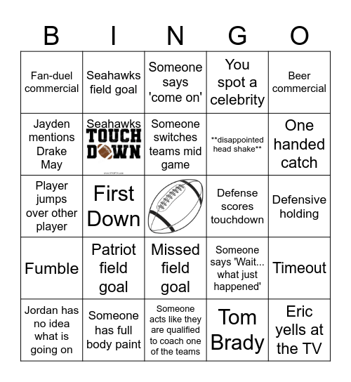 Super Bowl 2026 Bingo Card