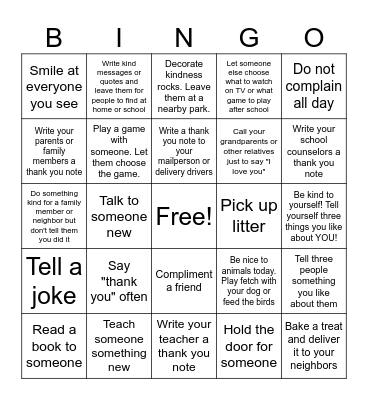 Kindness Bingo Card