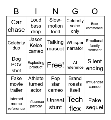 Super Bowl Commercial Bingo Card