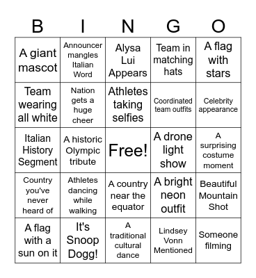 2026 Winter Olympics Bingo Card