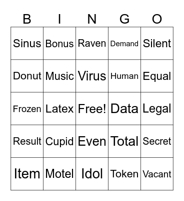 Open/Closed Sounds Bingo Card