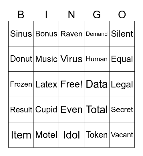 Open/Closed Sounds Bingo Card