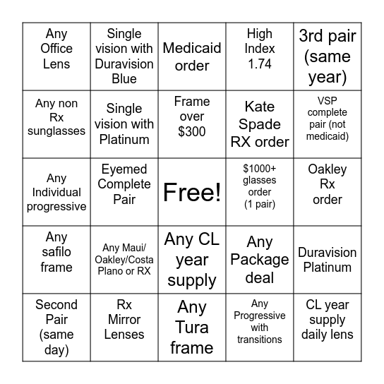 Clemson Eye Optical Bingo Card
