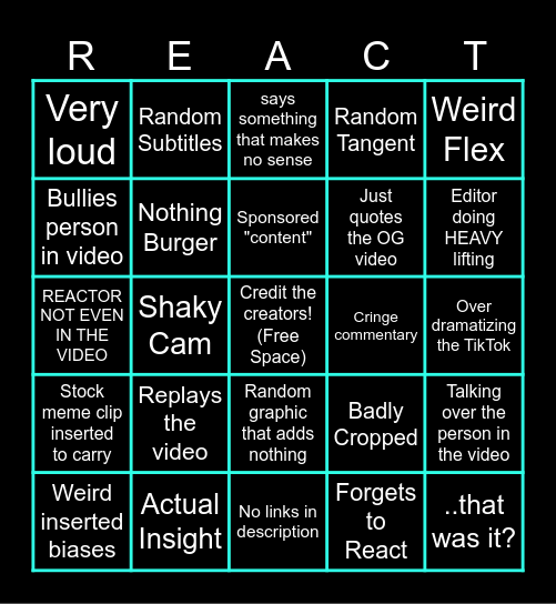 Bad Reactor Bingo Card