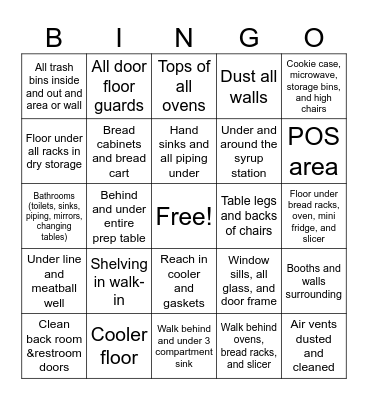Cleaning Bingo Card