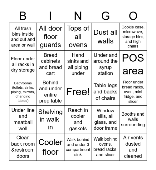 Cleaning Bingo Card