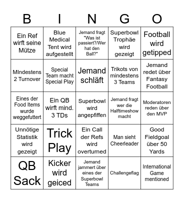 Superbowl Bingo Card