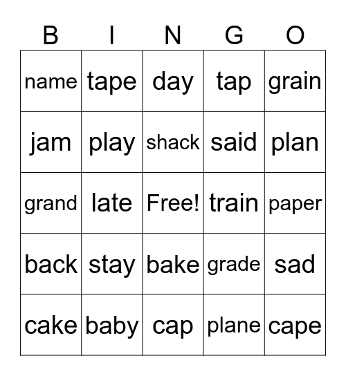 Long A and Short A Bingo! Bingo Card
