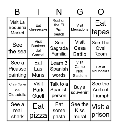 Barcelona Bingo Card
