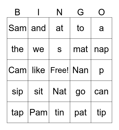 Kindergarten Bingo Card