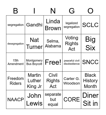 Civil Rights Bingo Card