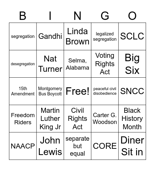 Civil Rights Bingo Card