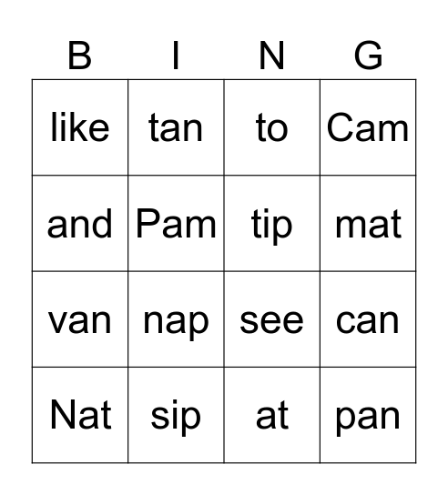Kindergarten Bingo Card