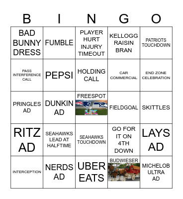SUPERBOWL PATRIOTSVS, SEAHAWKS Bingo Card