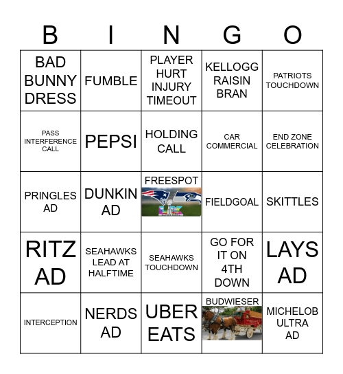 SUPERBOWL PATRIOTSVS, SEAHAWKS Bingo Card