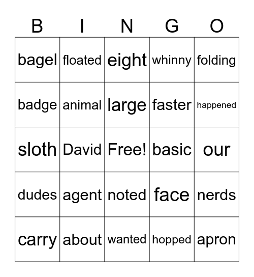 2nd Grade Bingo Card