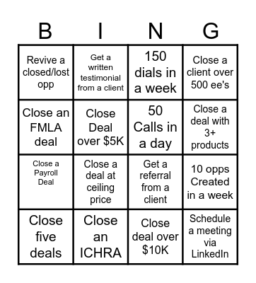 February Direct Sales Contest Bingo Card