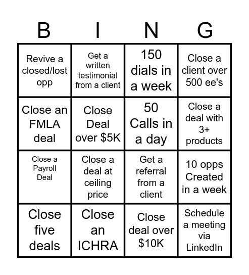 February Direct Sales Contest Bingo Card