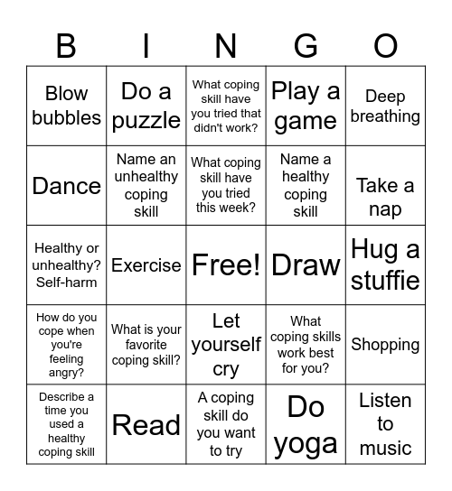 Coping Skills Bingo Card