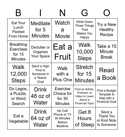 Wellness Bingo Card