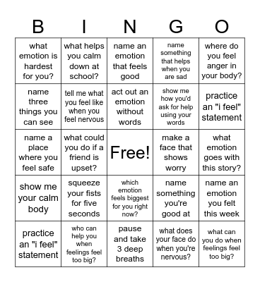 Emotions Bingo Card