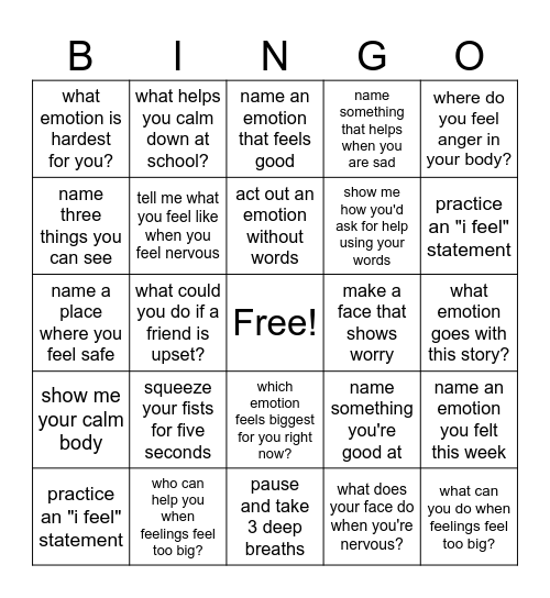 Emotions Bingo Card