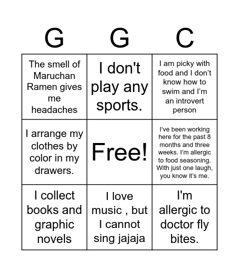 GGC Staff Bingo Card
