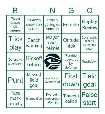 Sea Hawks Super Bowl Bingo Card
